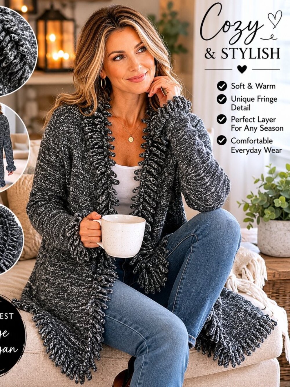 24 HRS ONLY - Nine West Wool Blend Cardigan Jacket | Women’s Small Gray Fringe